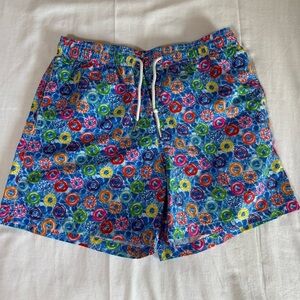 Jared Lang Mens Size Medium Lined Swim Trunks Beach Blue Doughnut Float Vacation